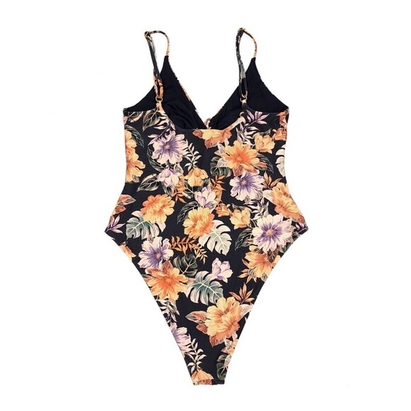 LSPACE Topanga Lace Up One-Piece Swimsuit in Forget Me Not Black Floral Print 12 - Picture 7 of 12